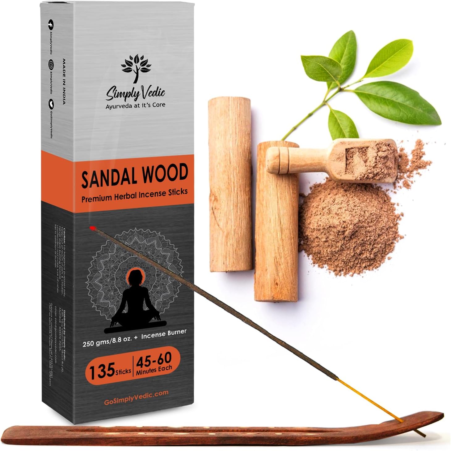 Sandalwood Incense Sticks 250g - 135 Handmade with Free Holder