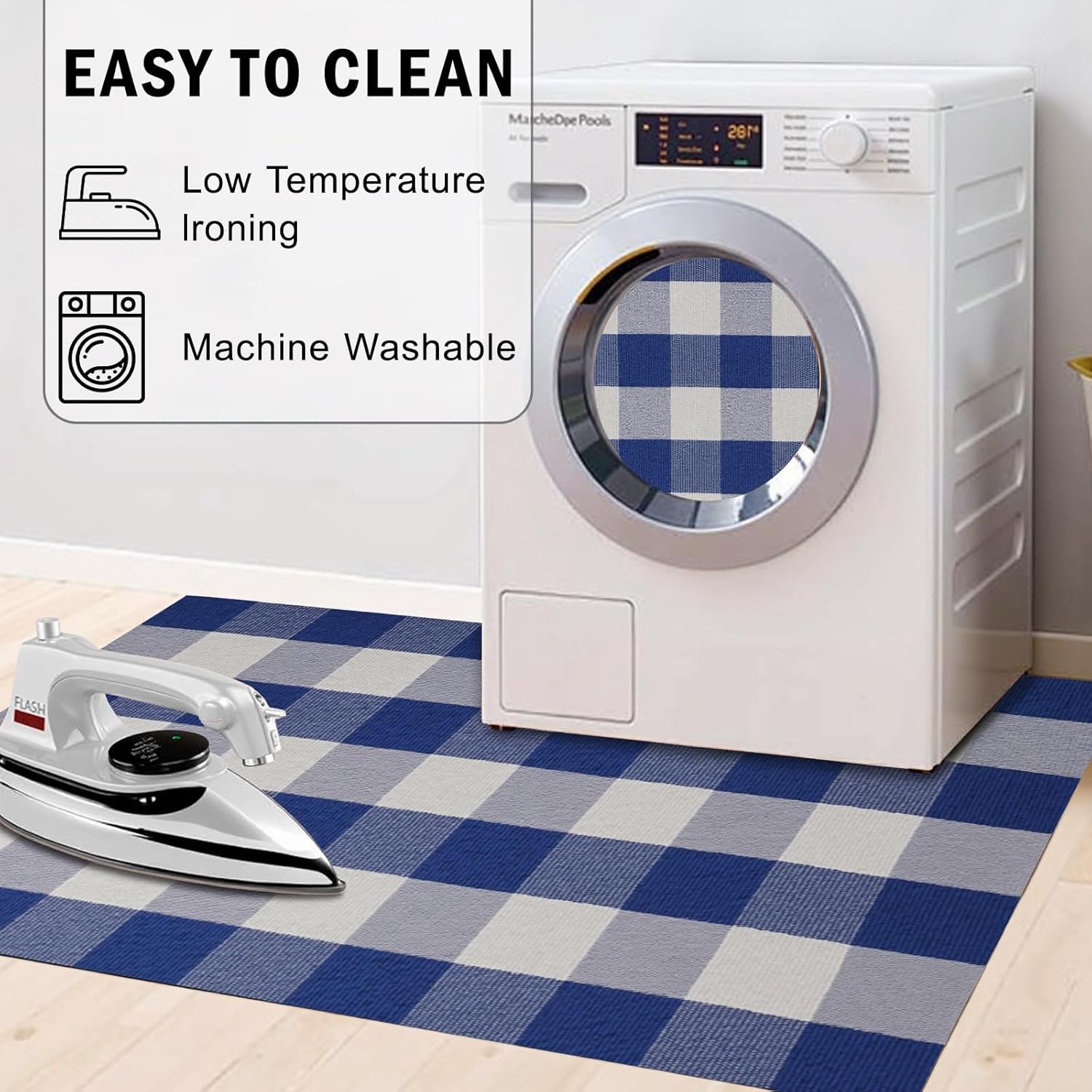 Wayye Buffalo Plaid Area Rug 275 x 43 Blue and White