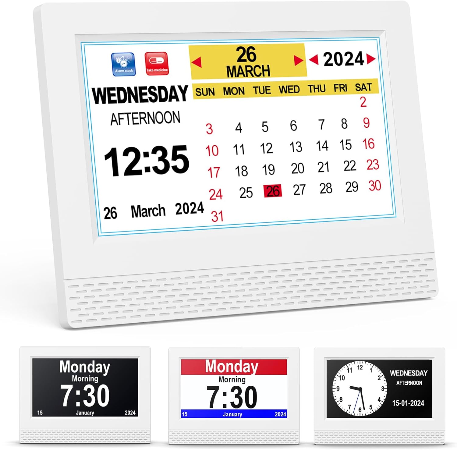 Digital Calendar Alarm Clock with 7 HD Screen