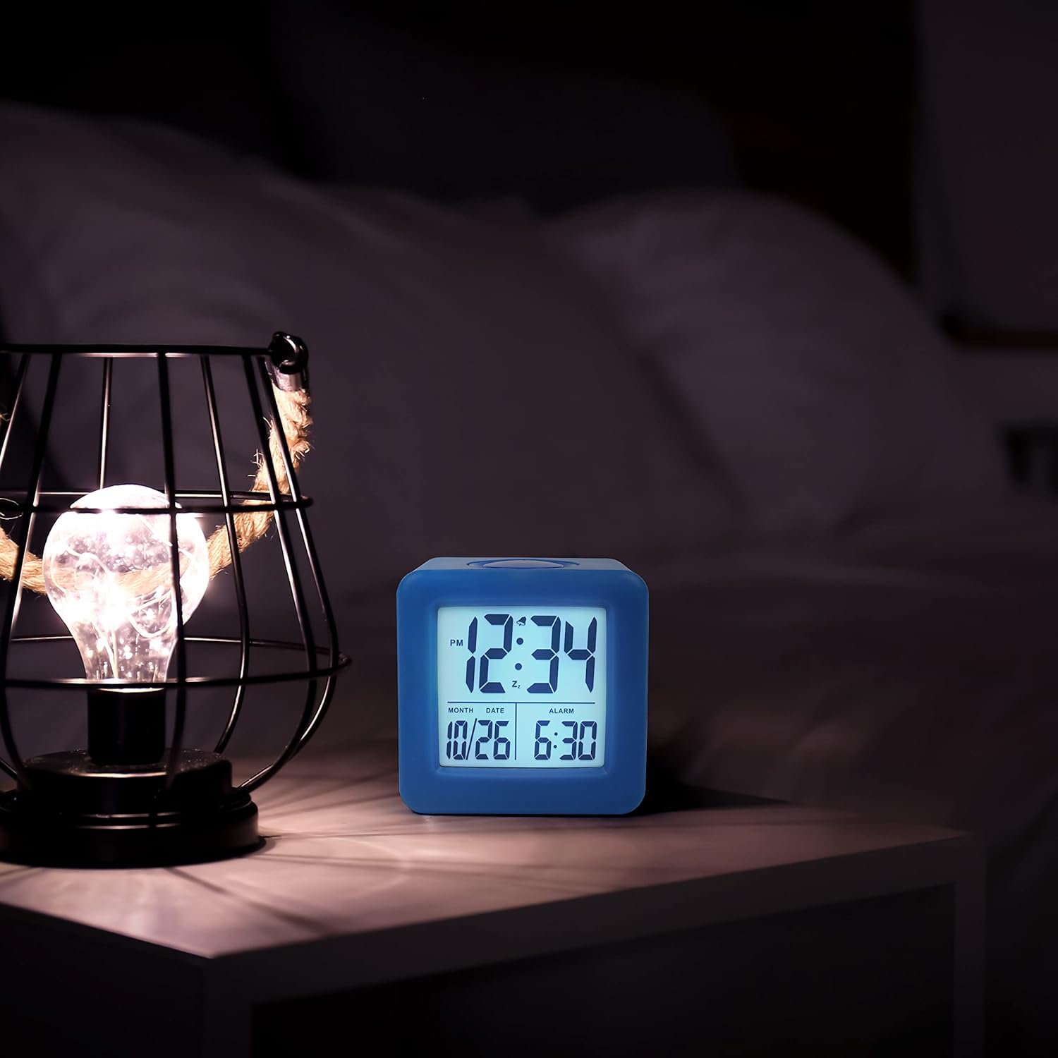 Equity 73005 Blue Soft Cube LCD Alarm Clock with Smart Light 1
