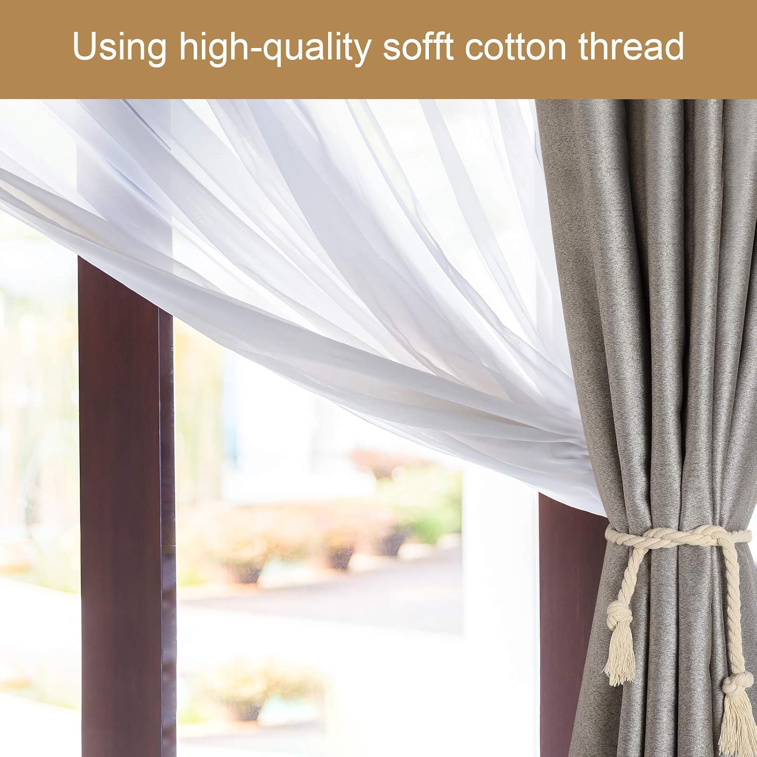 Tatuo 8 Piece Curtain Rope Tiebacks Beige