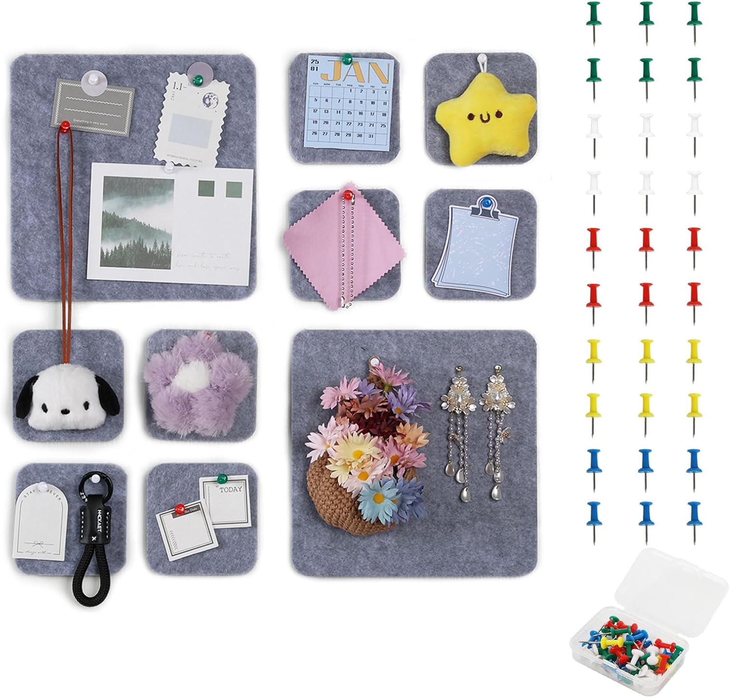 Pretty Jolly 10 Pcs Felt Pin Board DIY Bulletin Board Gray
