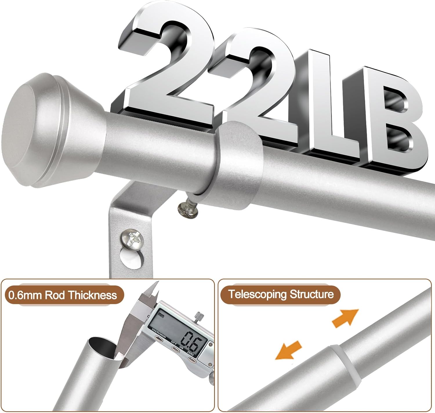 Heavy Duty Curtain Rod 66-120 Inch Silver