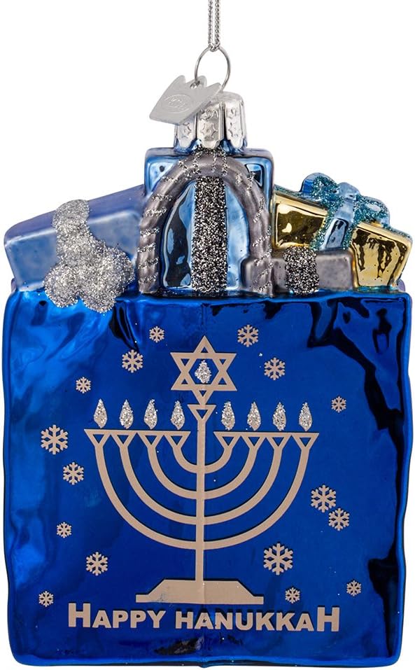 Kurt Adler 4 Inch Happy Hanukkah Glass Ornament