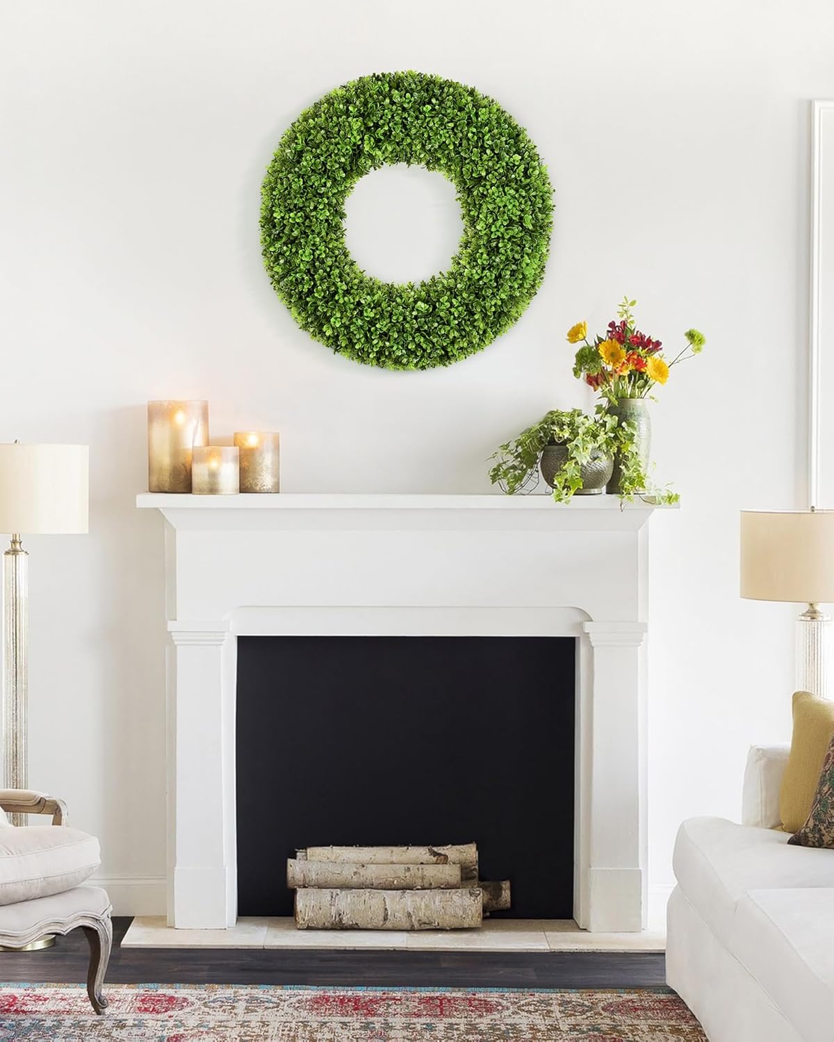 DDHS 20 Inch Artificial Boxwood Wreath for Front Door