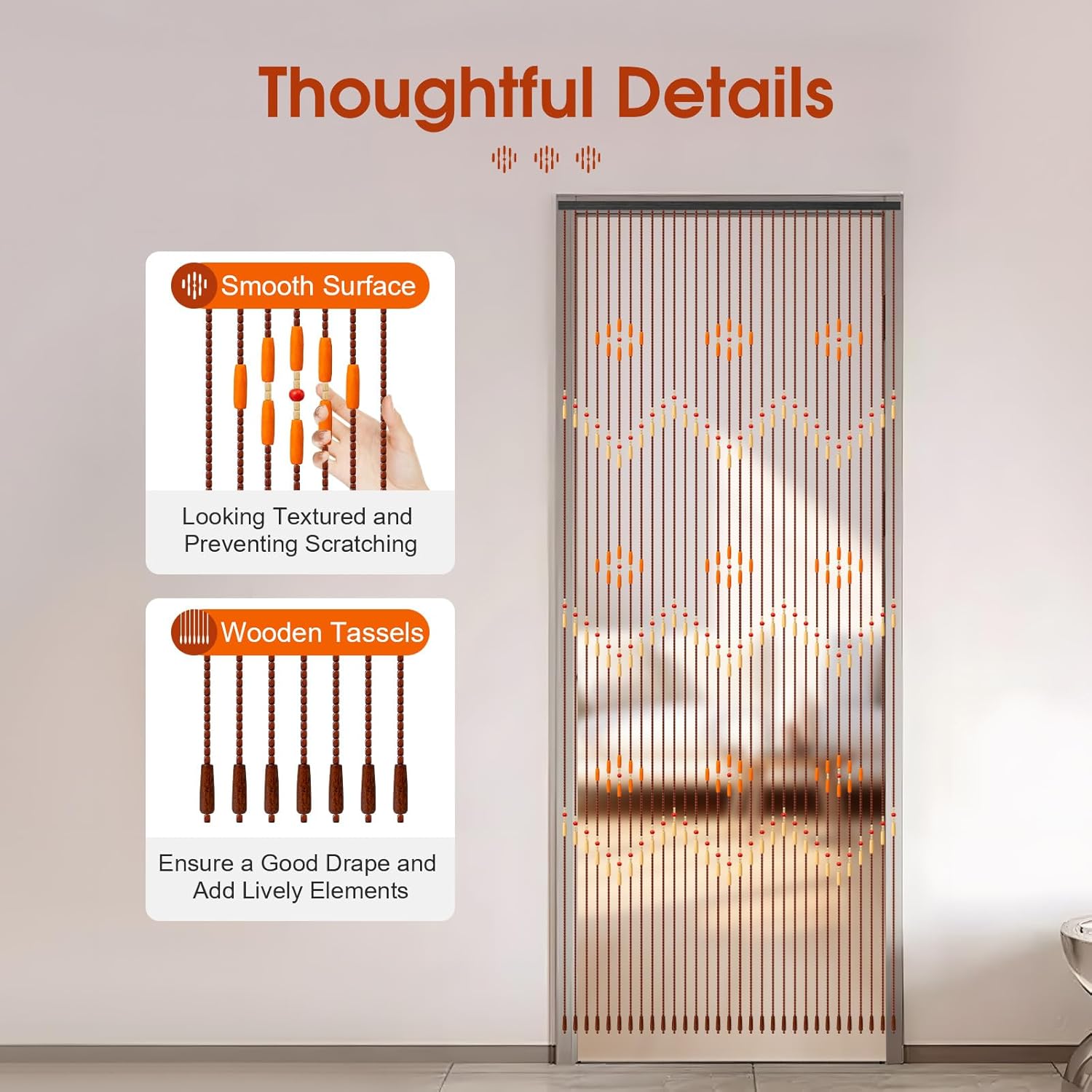 Wooden Beaded Curtain 354 x 866 Doorway Room Divider