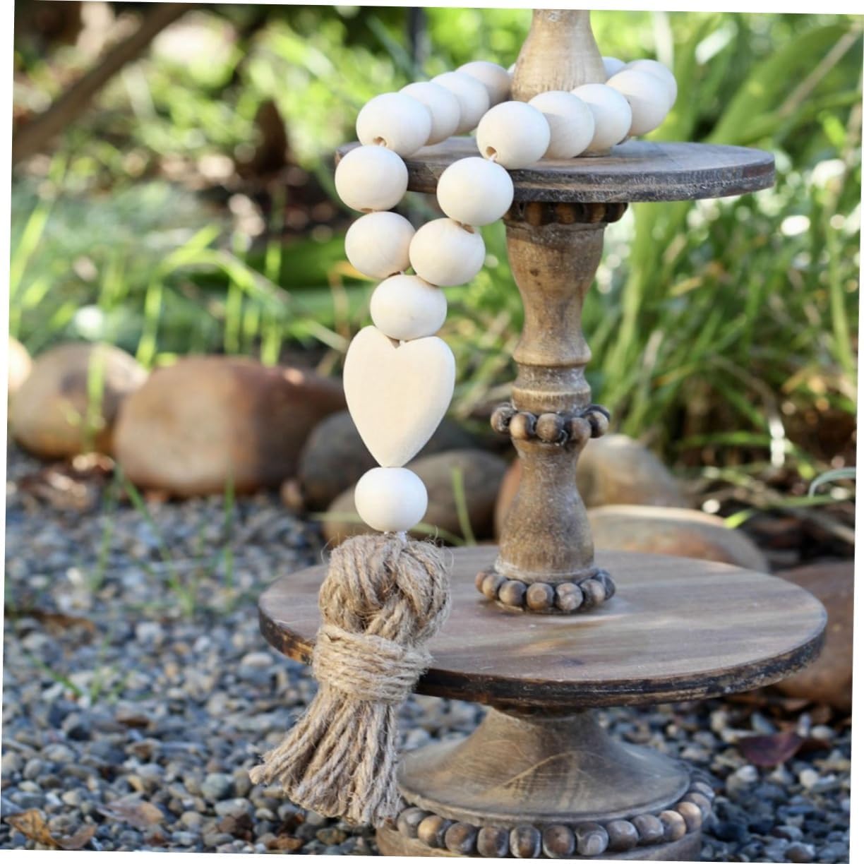 Garneck Wooden Bead Garland Rustic Tassels