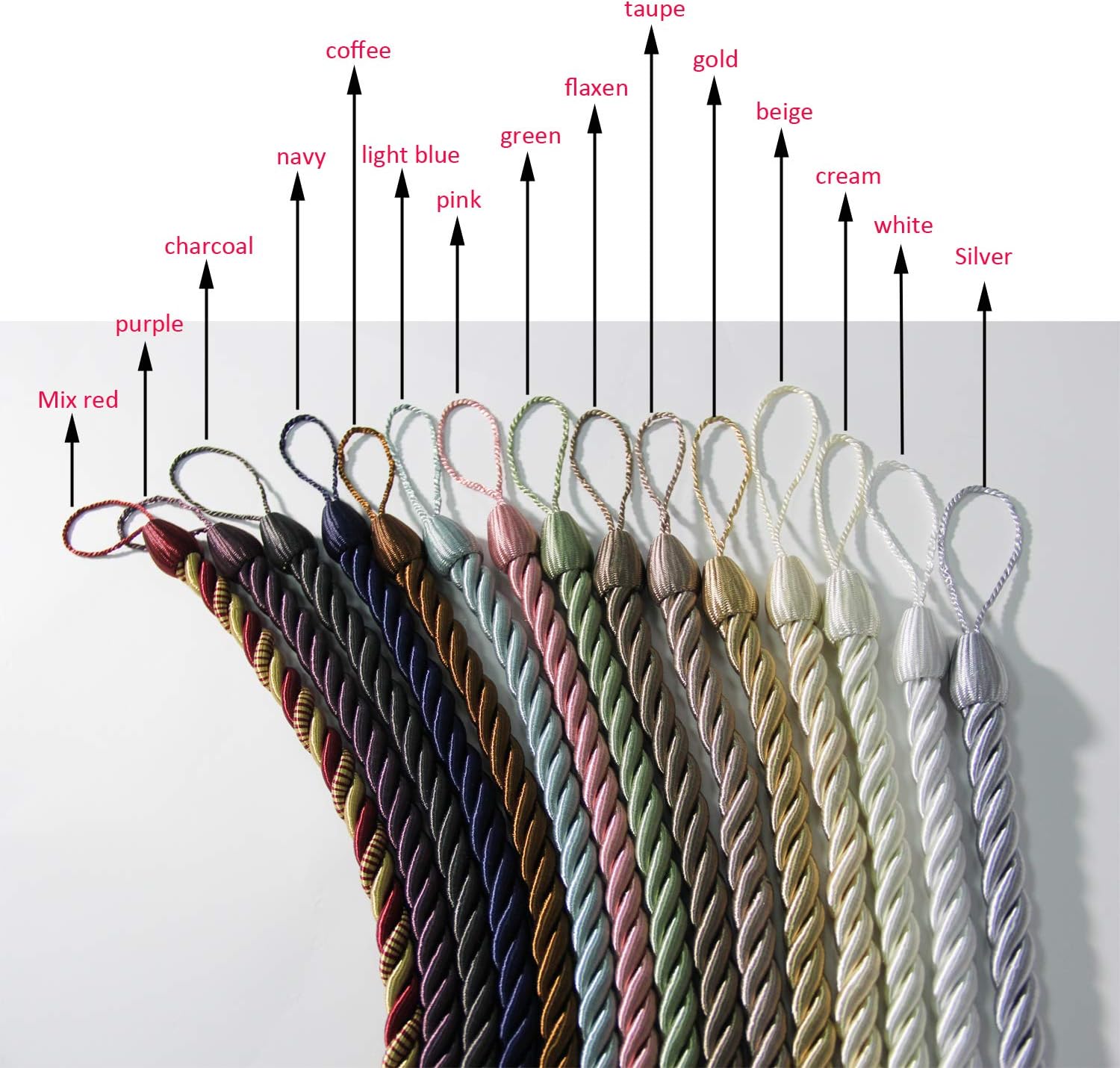 BEL AVENIR Curtain Rope Tiebacks 4 Metal Hooks 4 Pack