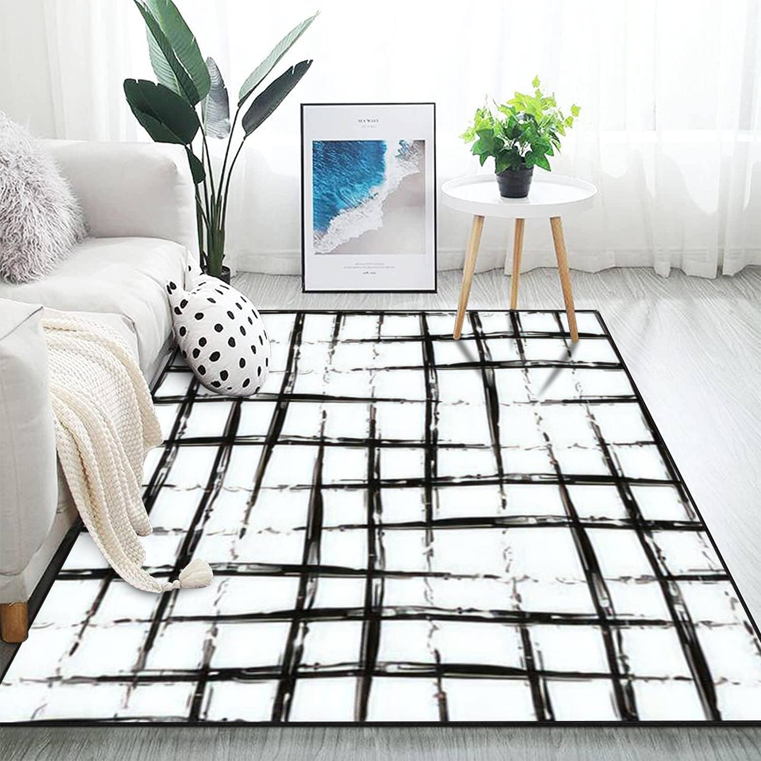 Modern 3D Area Rug Black Burlap Seamless Hessian Fiber