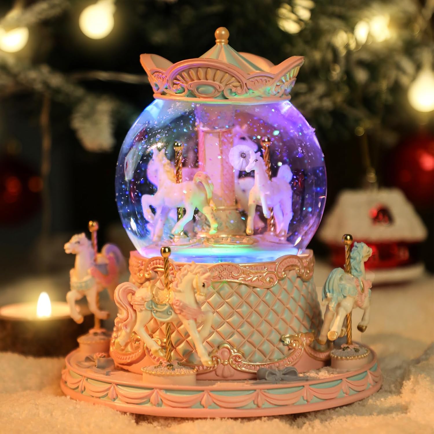 Love for You Gift Wrapped Music Box Unicorn Carousel