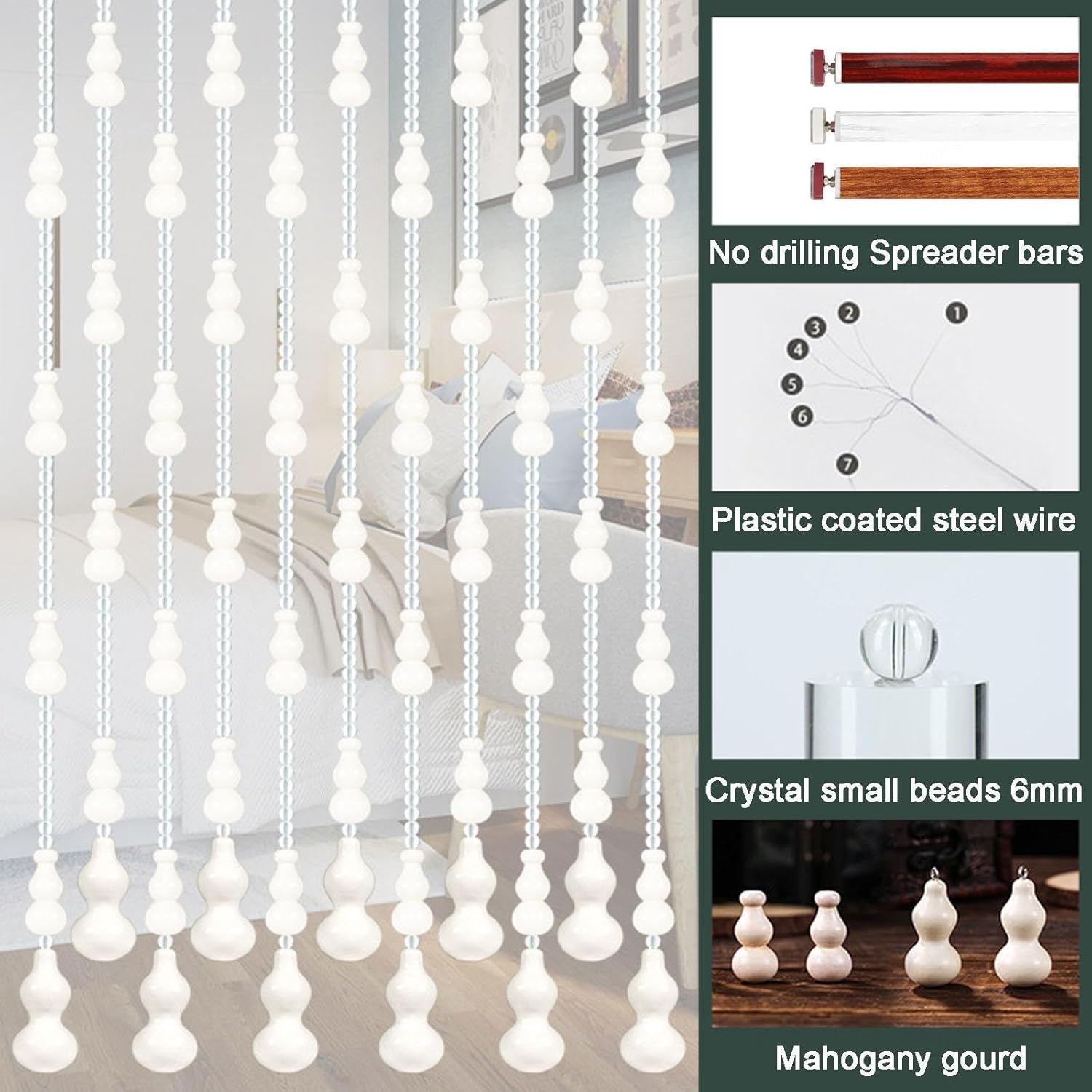 Wood Beaded Curtain with Gourd Shape Beads 65x155cm