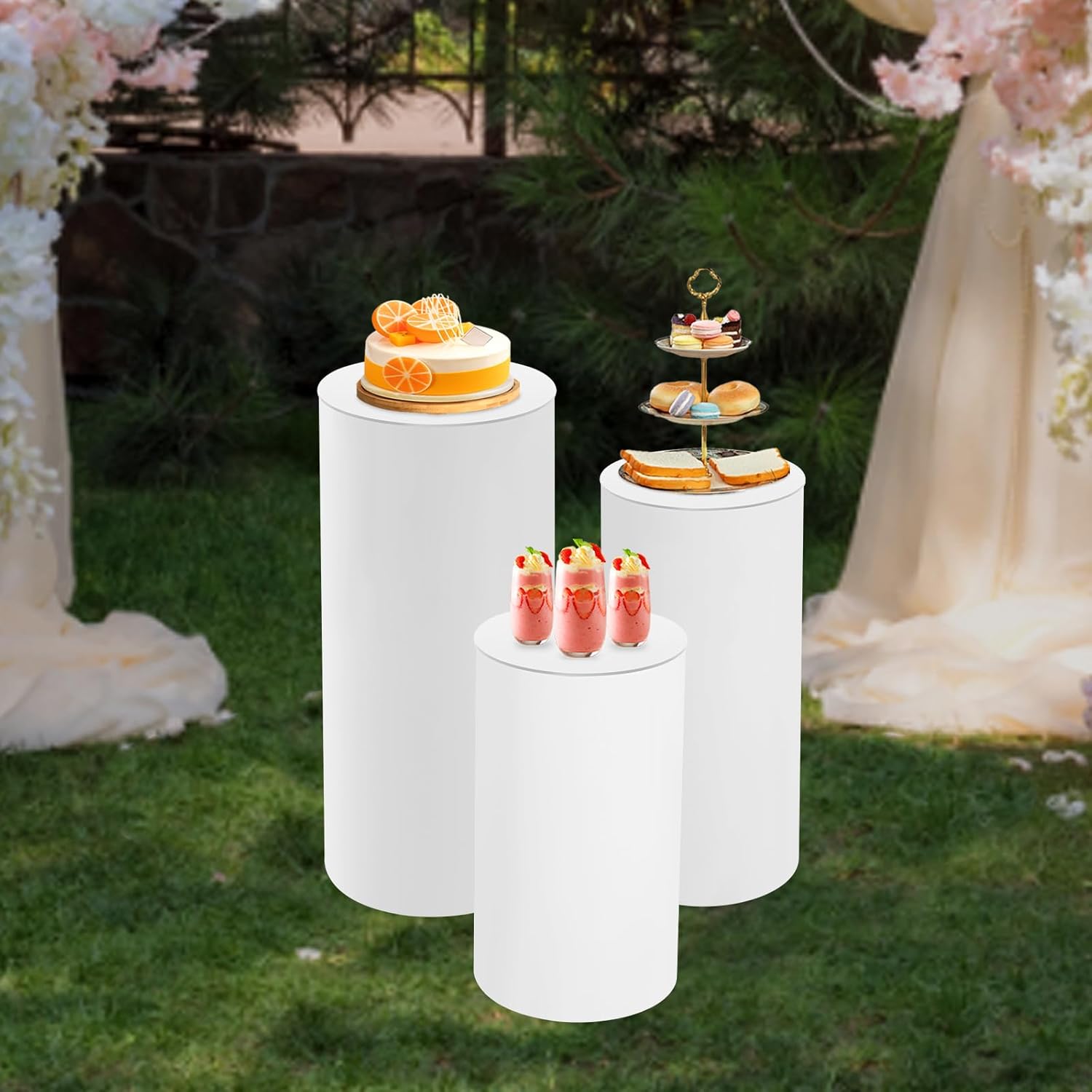 3PCS White Cylinder Pedestal Stand for Wedding Display