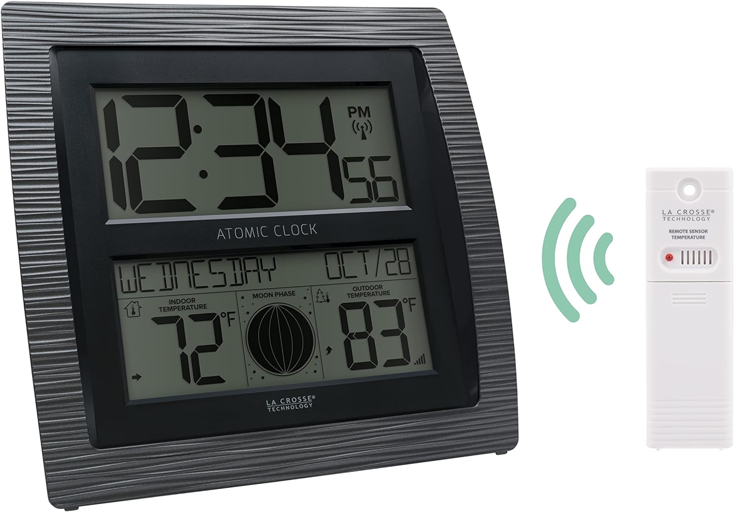 La Crosse Technology BBB86118 Curved Atomic Digital Clock with Moon Phase and Temperature