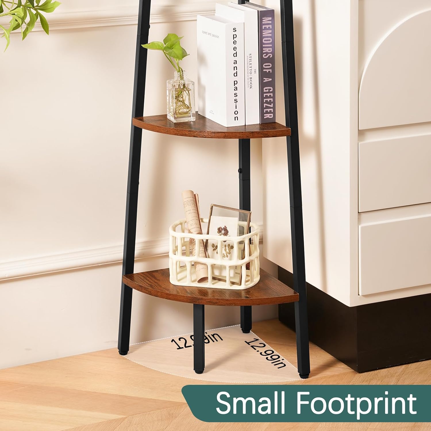 Yoobure 4-Tier Corner Bookshelf with Metal Frame