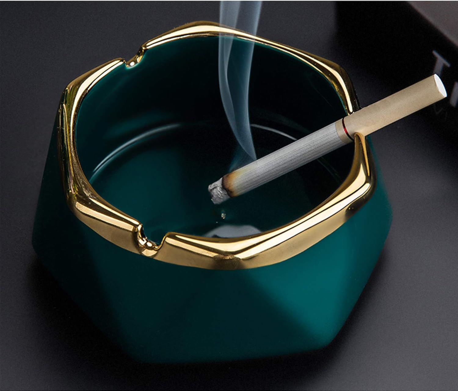 Ceramic Ashtray 5 Inch Emerald Blackish Green