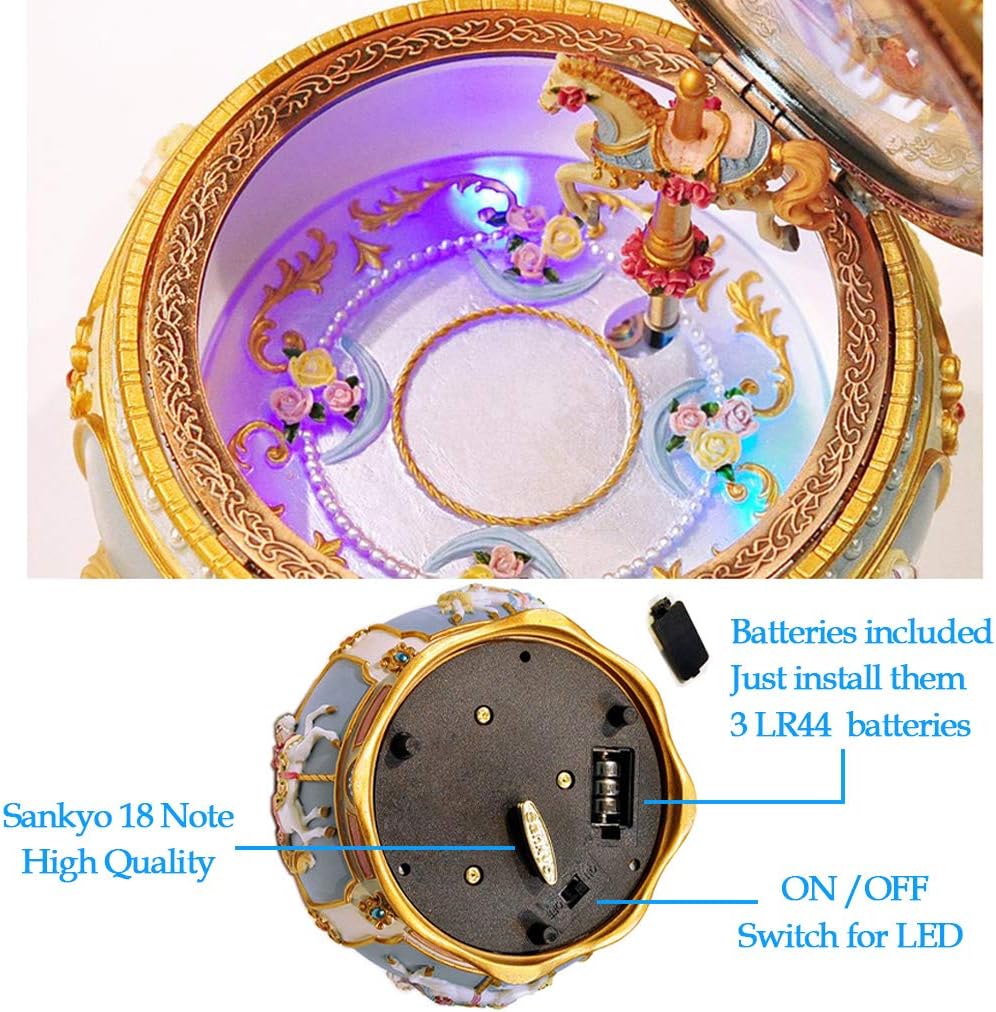 Classical Carousel Horse Music Box with LED Lights