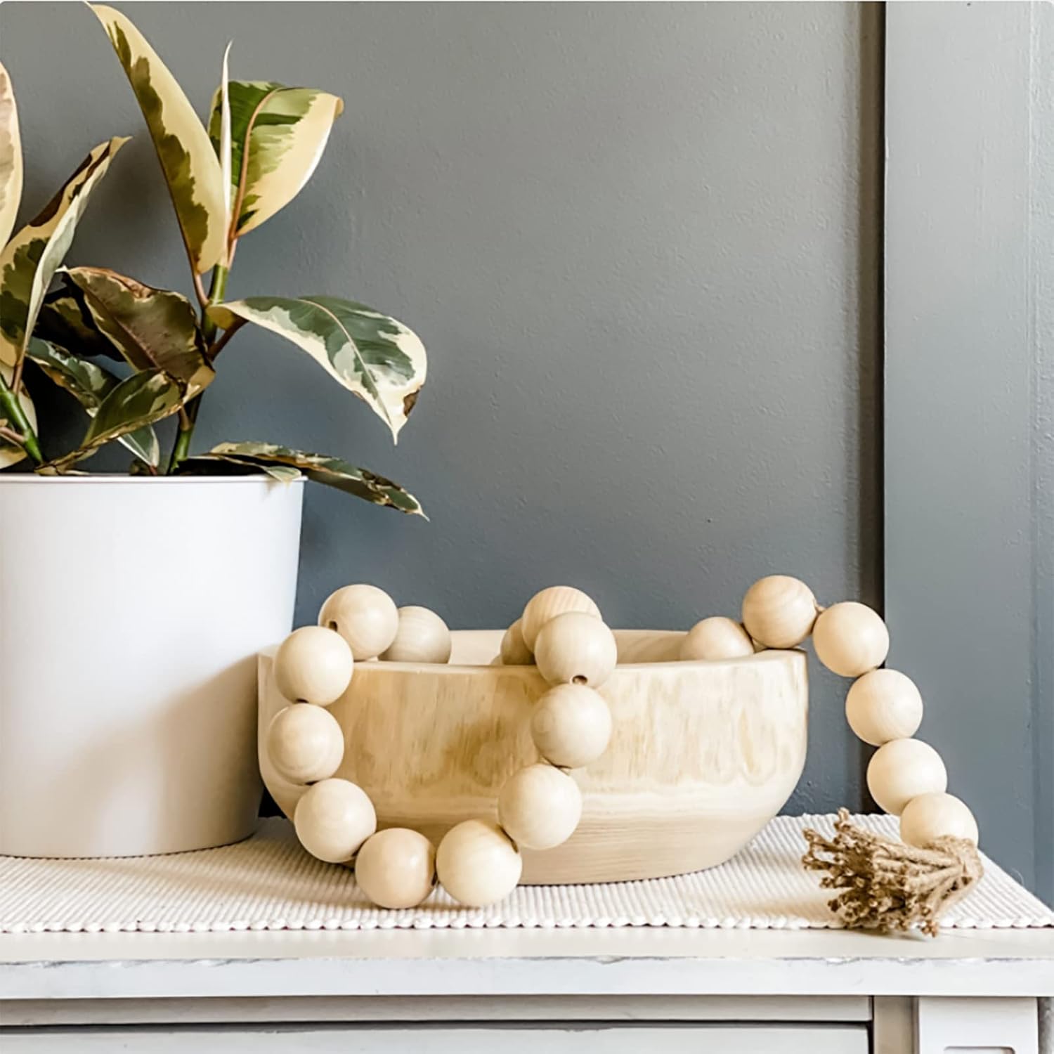 Elifel Farmhouse Decor 50 Inch Wood Bead Garland with Tassels