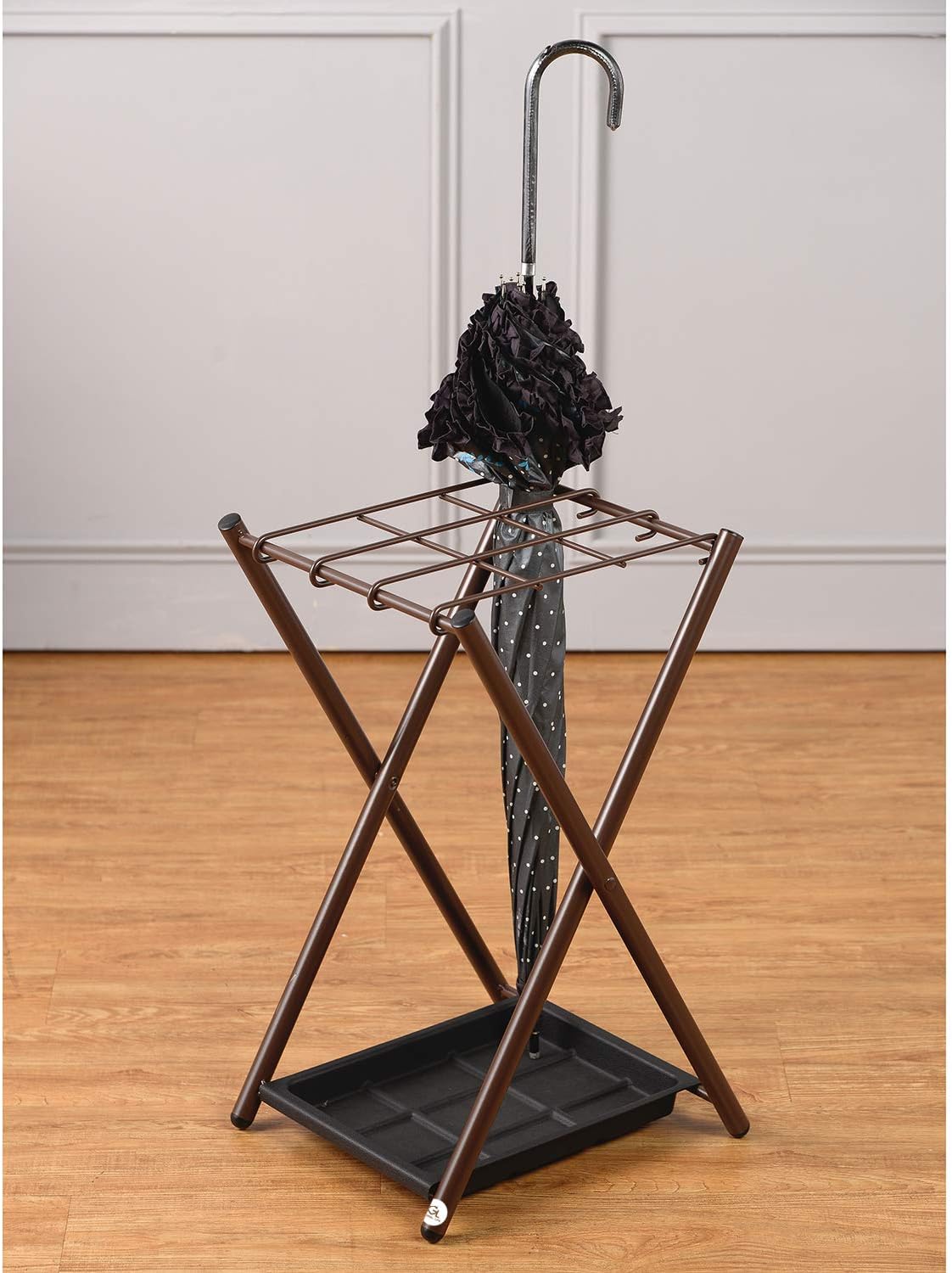 Folding Umbrella Stand with Drip Tray for Home Office Entryway