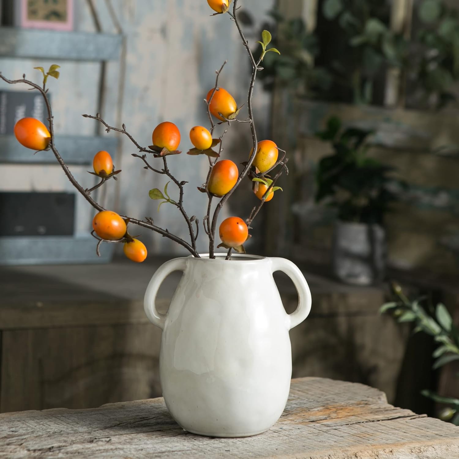 White Ceramic Vase with 2 Handles 7 Inch Tall
