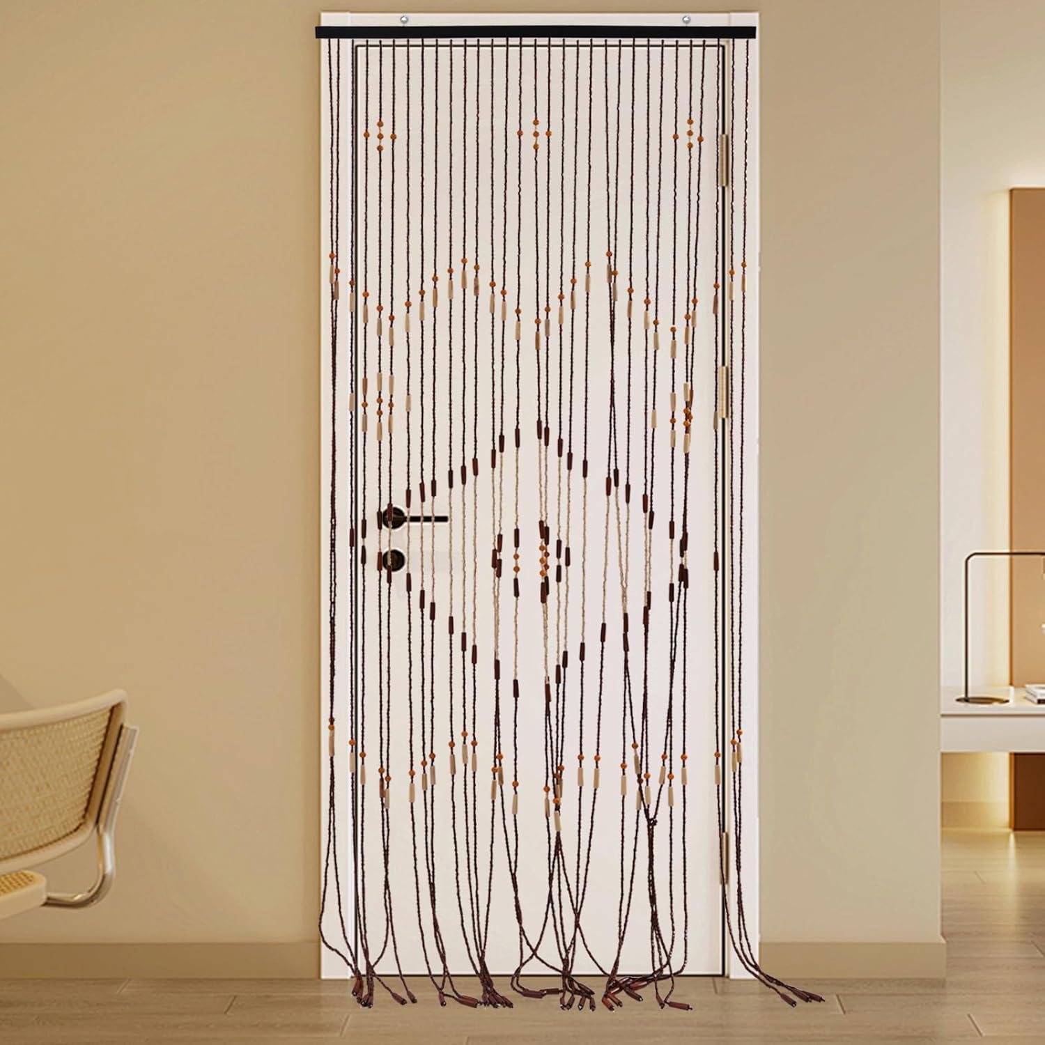 Beaded Curtain Door String with Bamboo and Wood Chocolate 355x82in