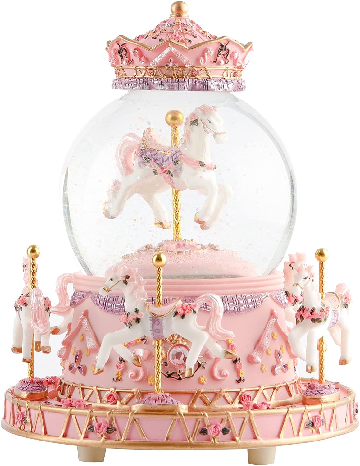 Musfunny Carousel Snow Globe Music Box with LED Lights
