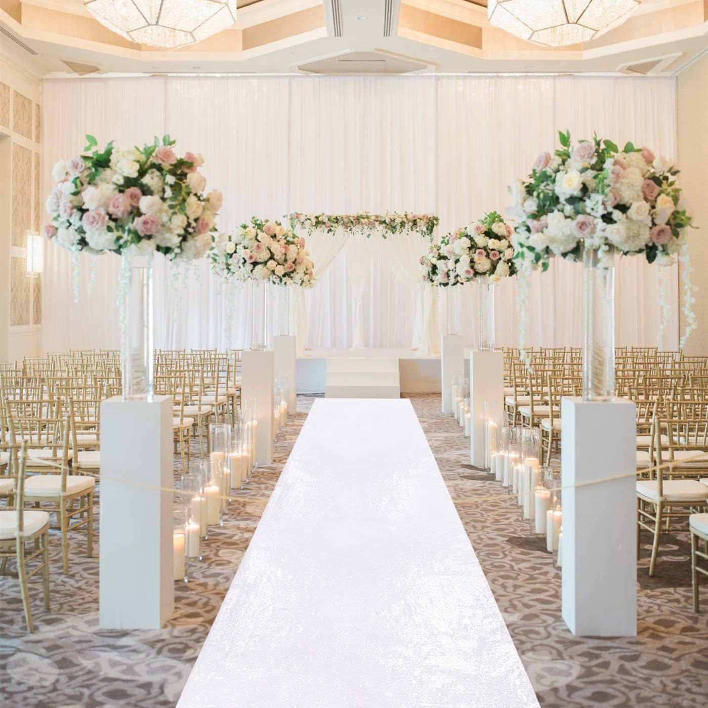 White Sequin Aisle Runner 2x15ft Wedding Carpet for Ceremony