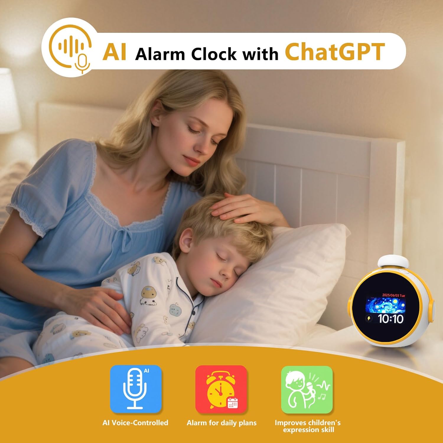 Smart AI Alarm Clock with Voice Control for Kids
