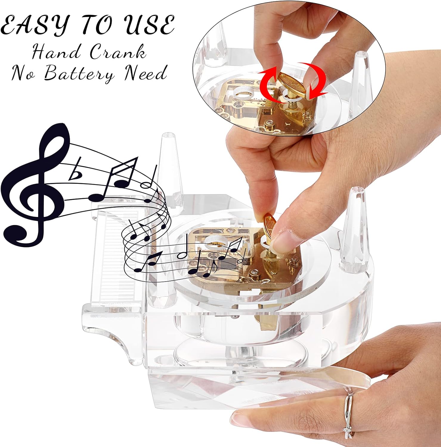 ELLDOO Crystal Piano Music Box - Mechanical Clockwork Decorative Ornament