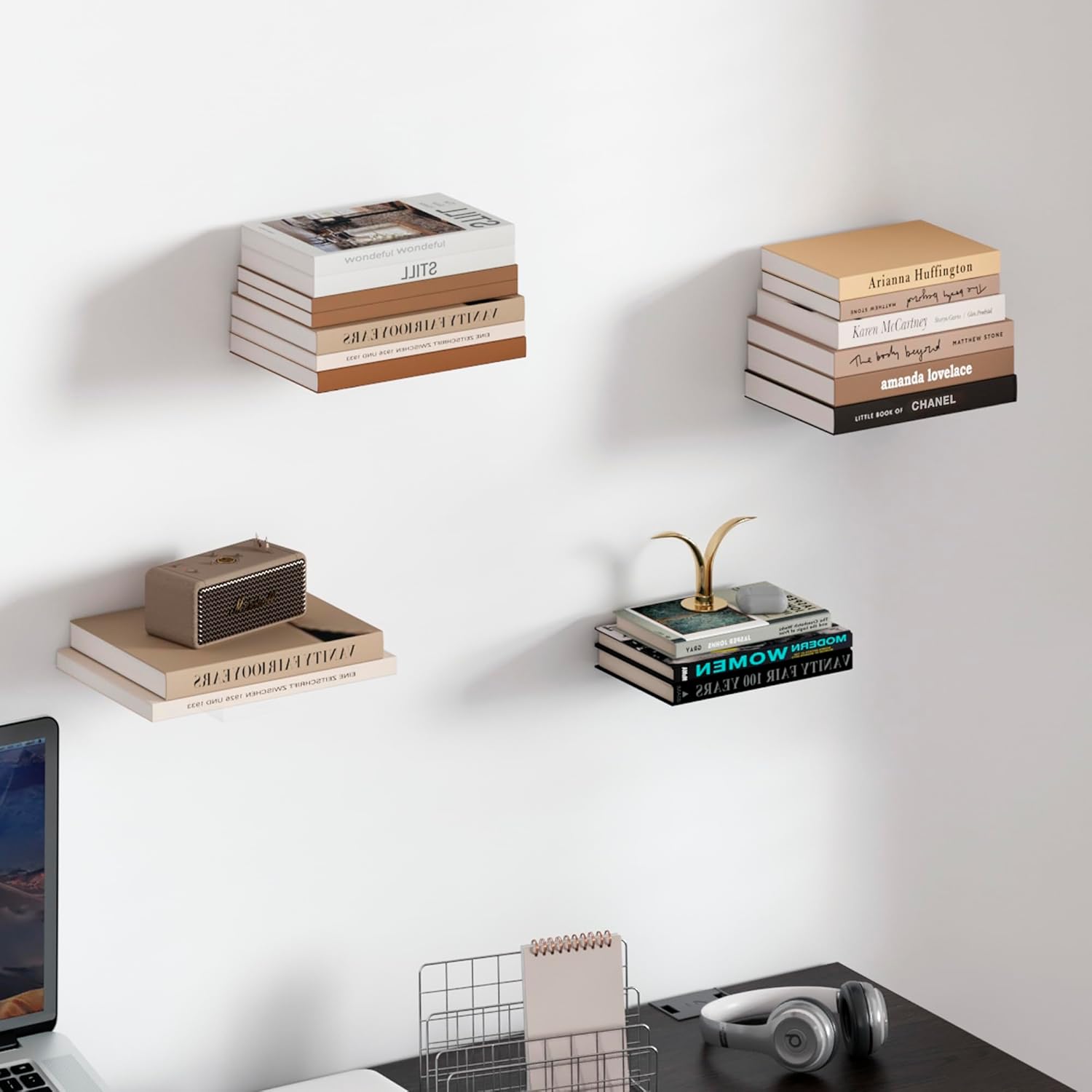 Storage Maniac Floating Book Shelves 4 Pack Black
