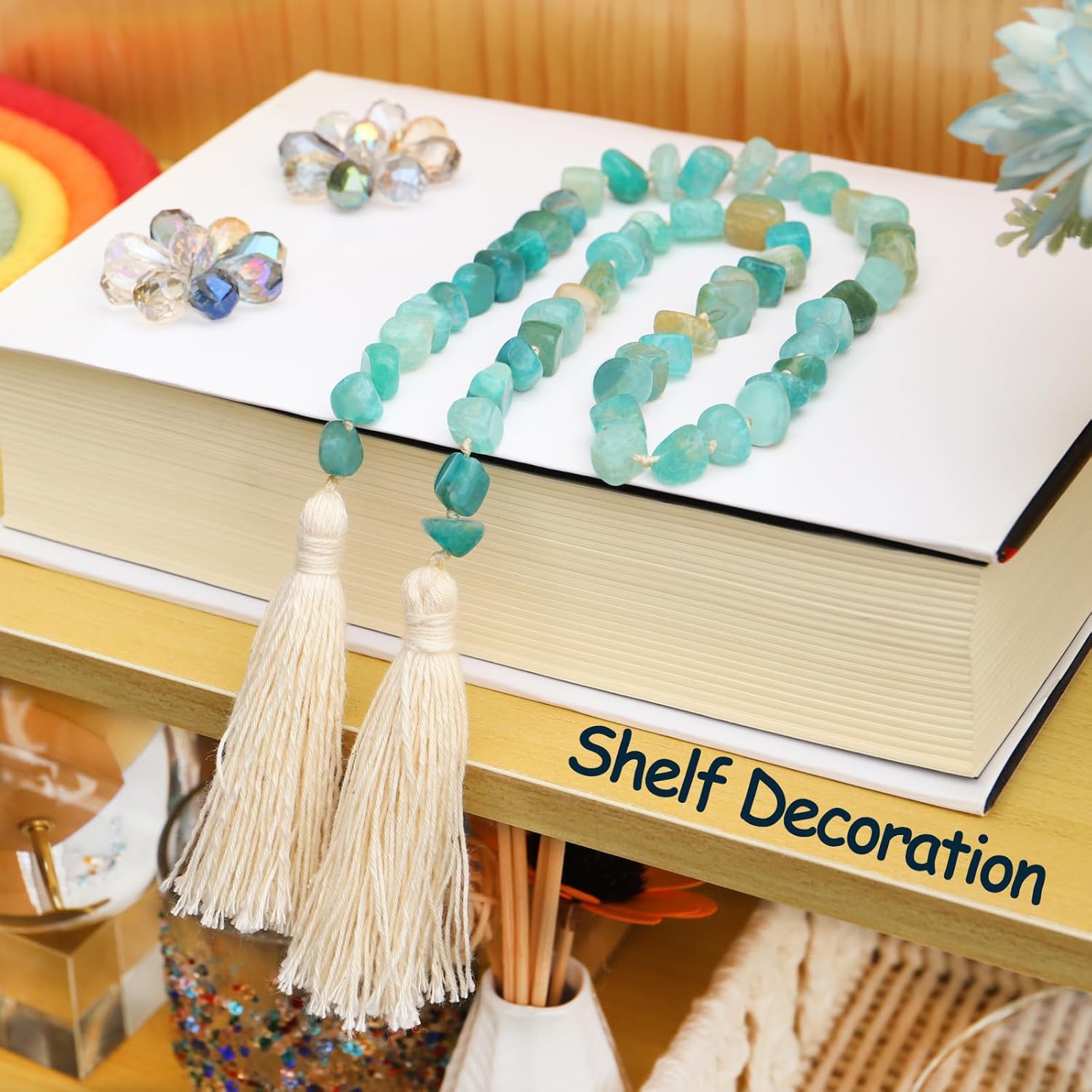 Lumiti Agate Stone Garland with Tassel 30inch Farmhouse Decor