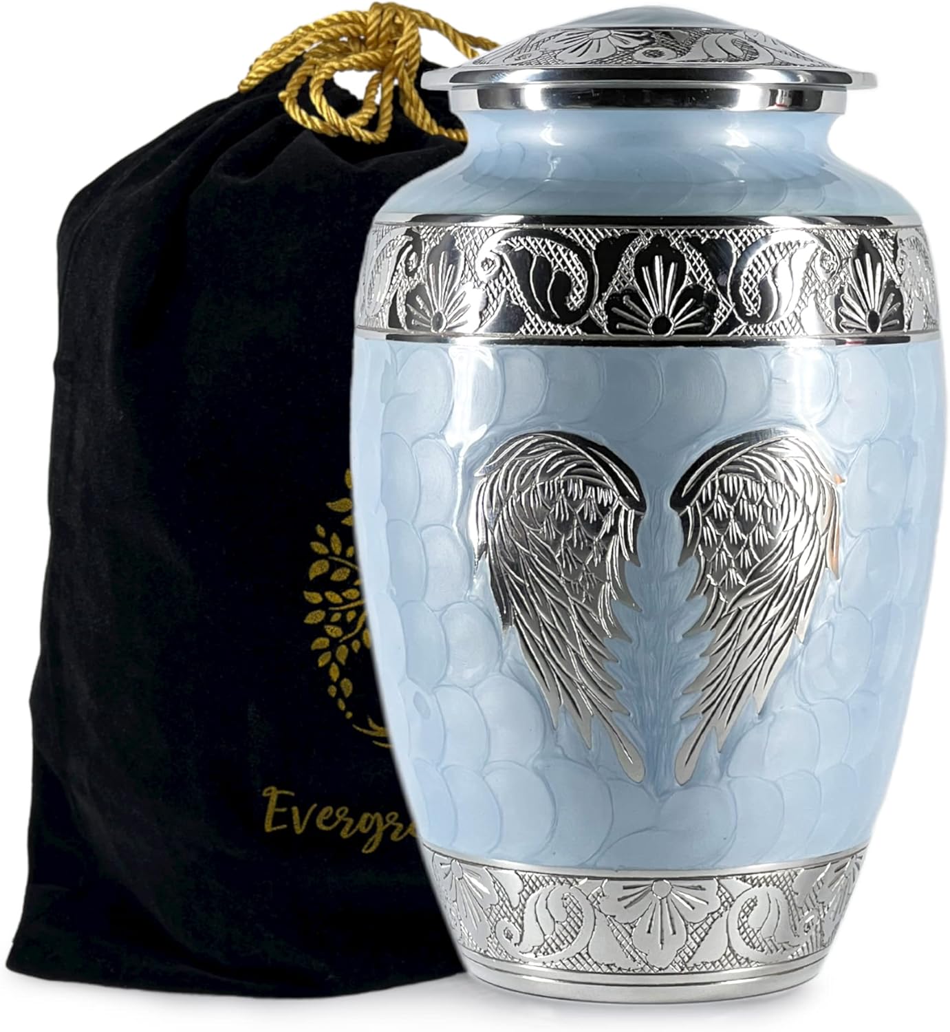 Cremation Urn with Angel Wings Design Sky Blue