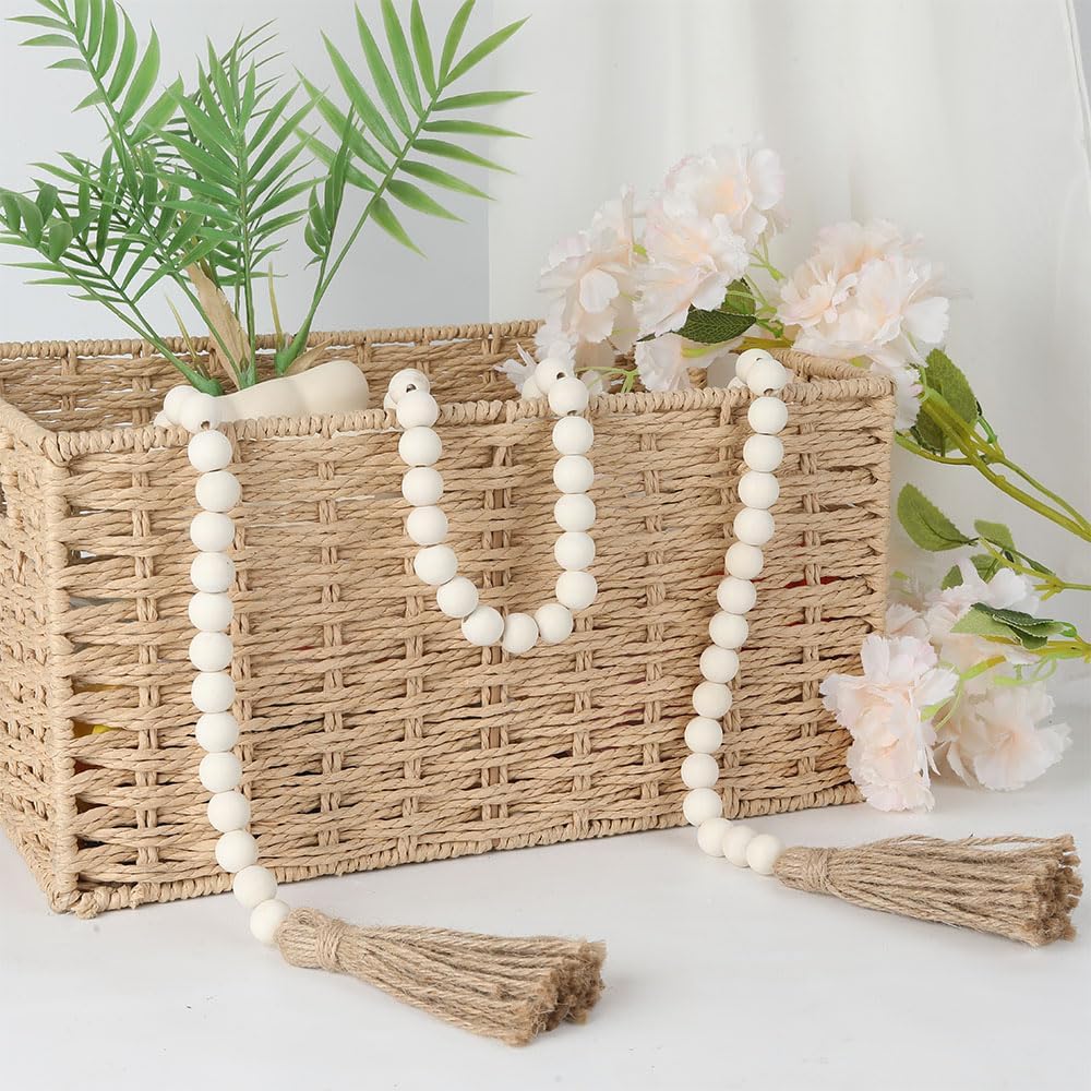 58 Inch Wooden Bead Garland with Tassel Boho Farmhouse Decor