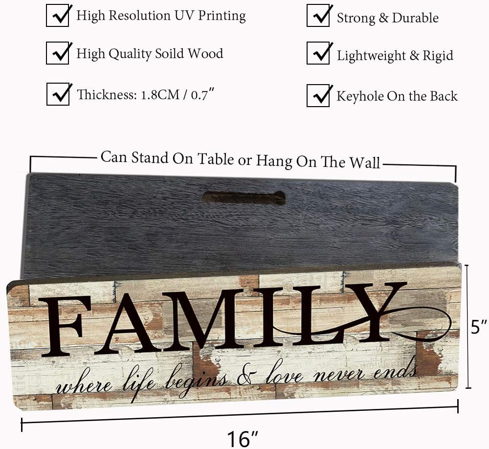 Family Wall Art Sign - Wood Decor Plaque 16x5