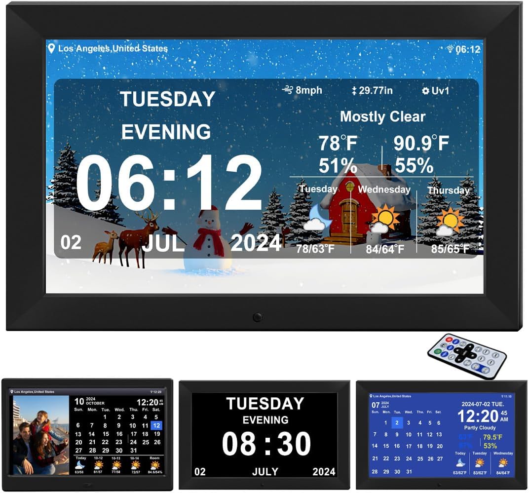 TIMEMOON 101 Inch Digital Calendar Clock with Weather and 8 Alarm Options