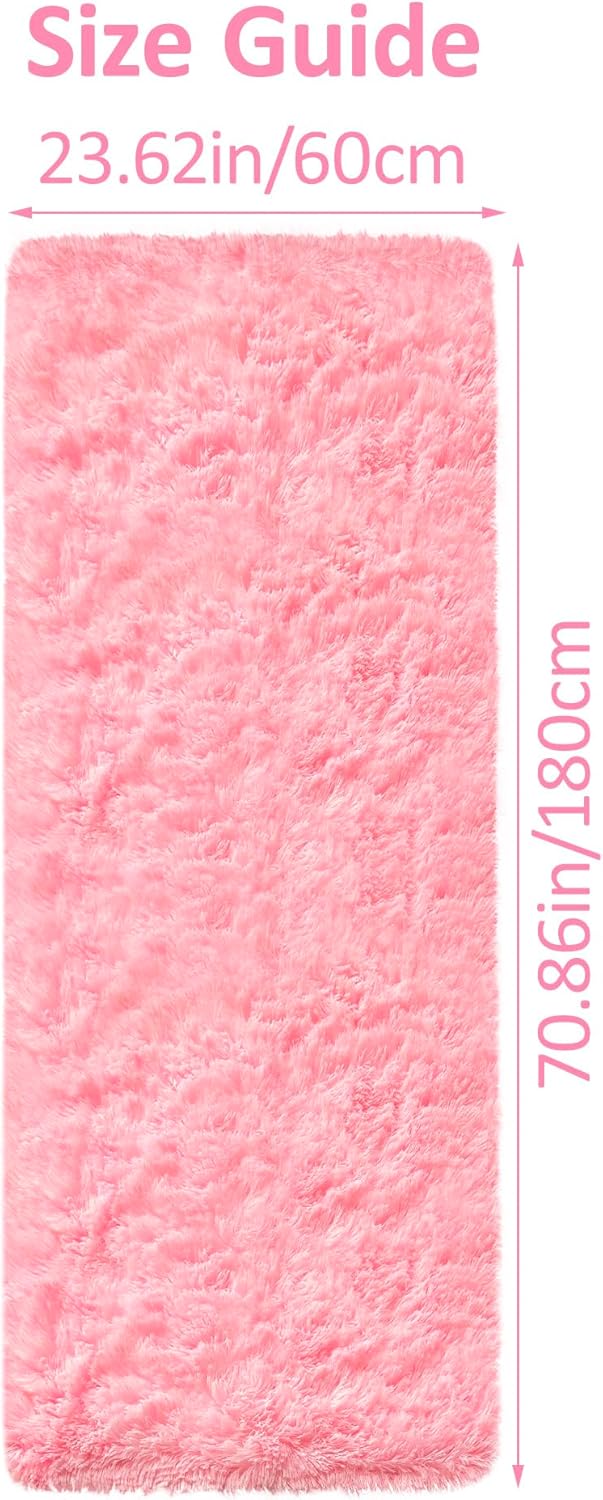 Pink Fluffy Shaggy Runner Rug for Bedroom and Hallway