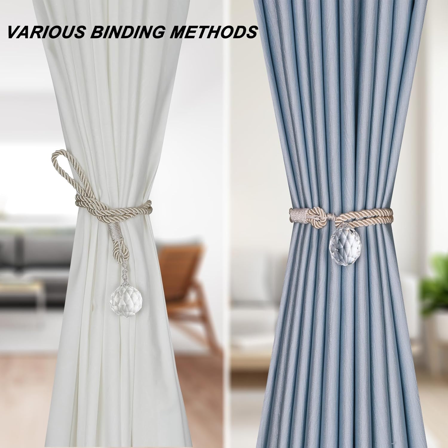 BEL AVENIR 2 Pack Crystal Curtain Tiebacks