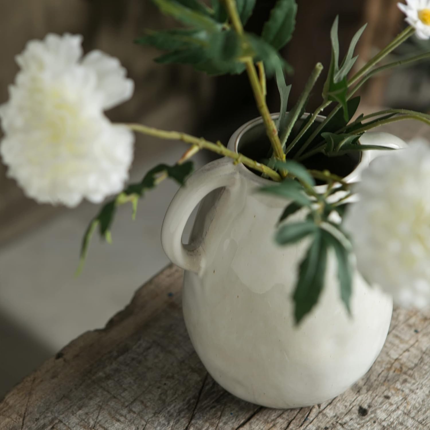 White Ceramic Vase with 2 Handles 7 Inch Tall