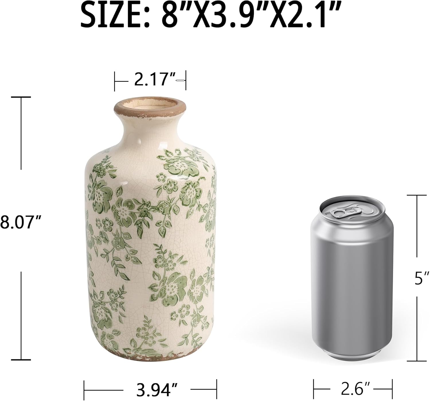 Ronasip 8 Inch Retro Crackle Glaze Ceramic Vase