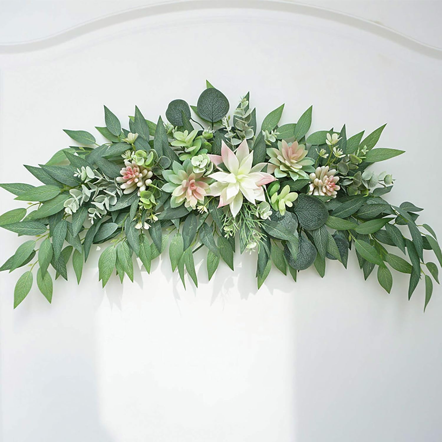 276 Inch Artificial Eucalyptus Swag with Succulents Spring Floral Wreath Green
