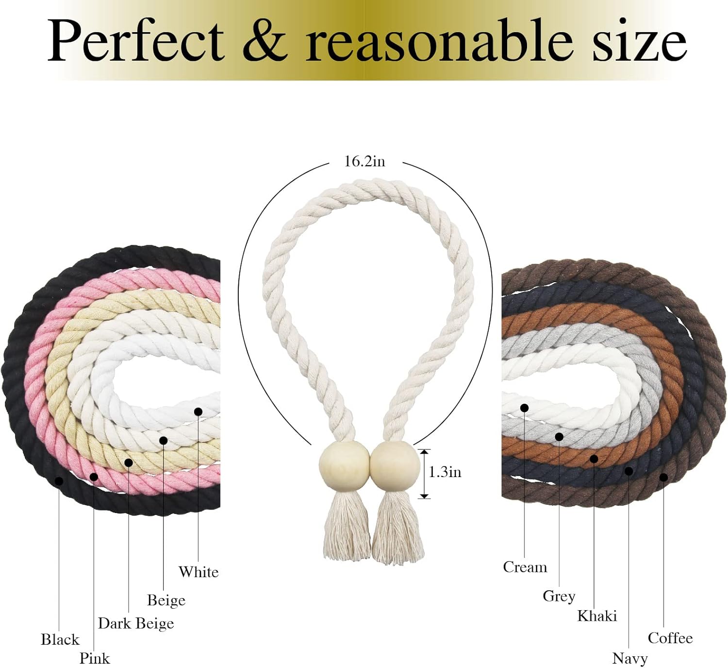 6 Pack Beige Magnetic Curtain Tiebacks with Wooden Buckle