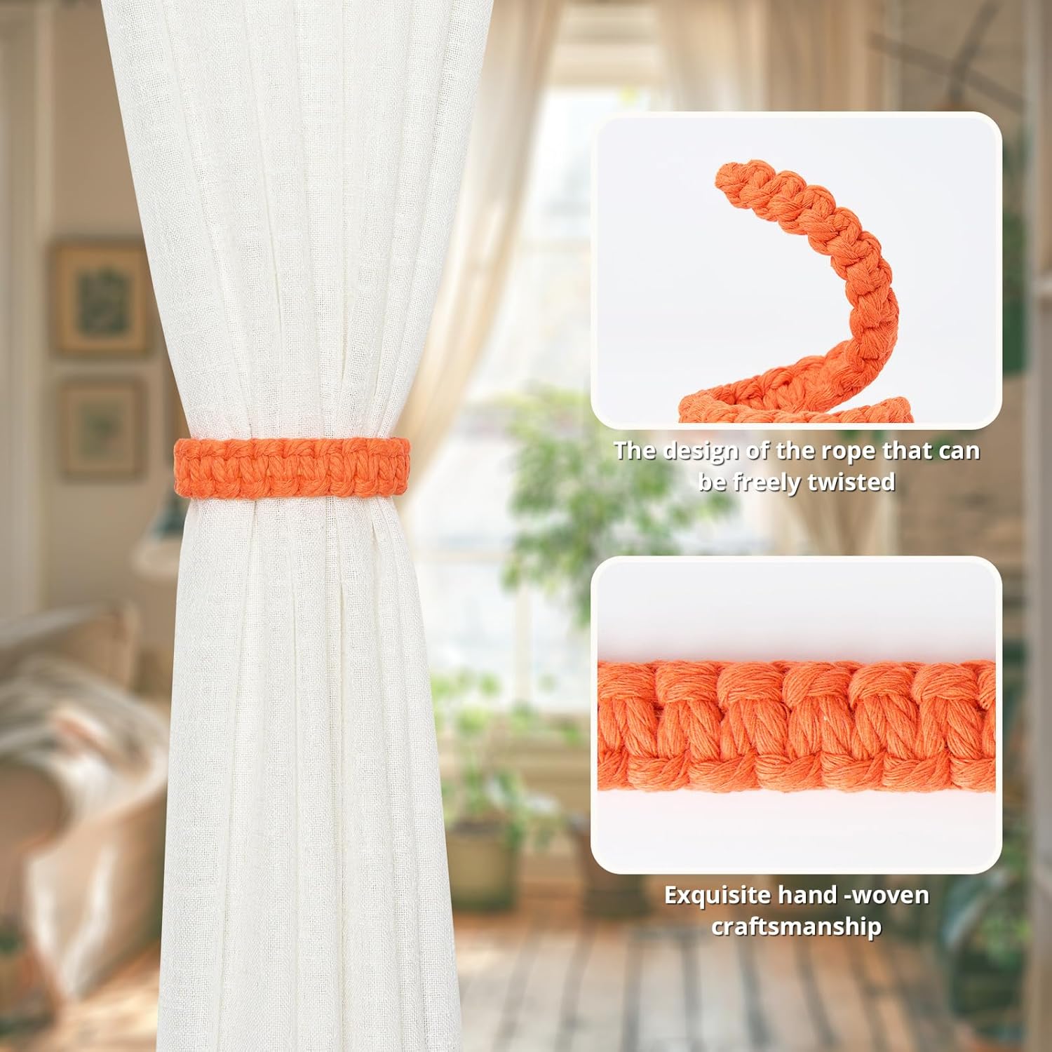 NICEEC 4 Pack Natural Cotton Rope Curtain Tiebacks