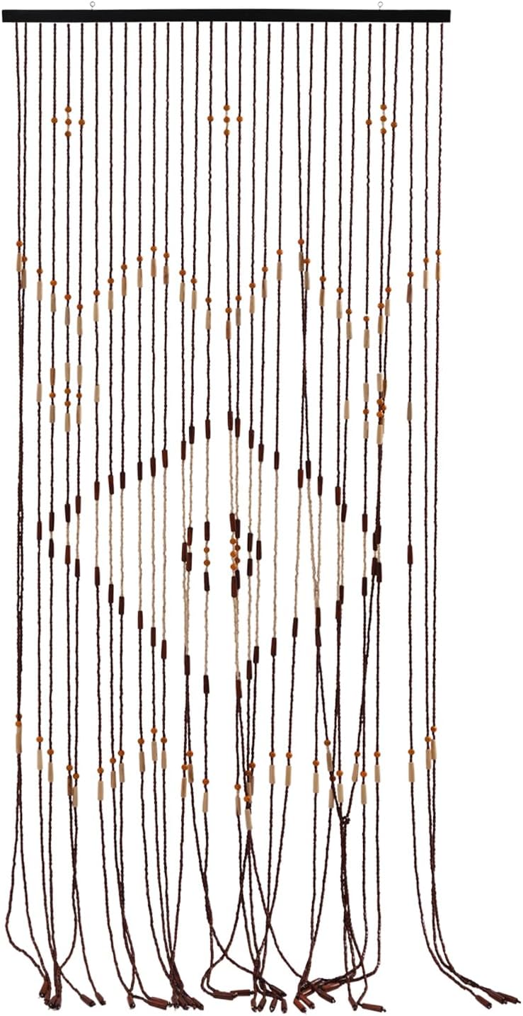 Beaded Curtain Door String with Bamboo and Wood Chocolate 355x82in