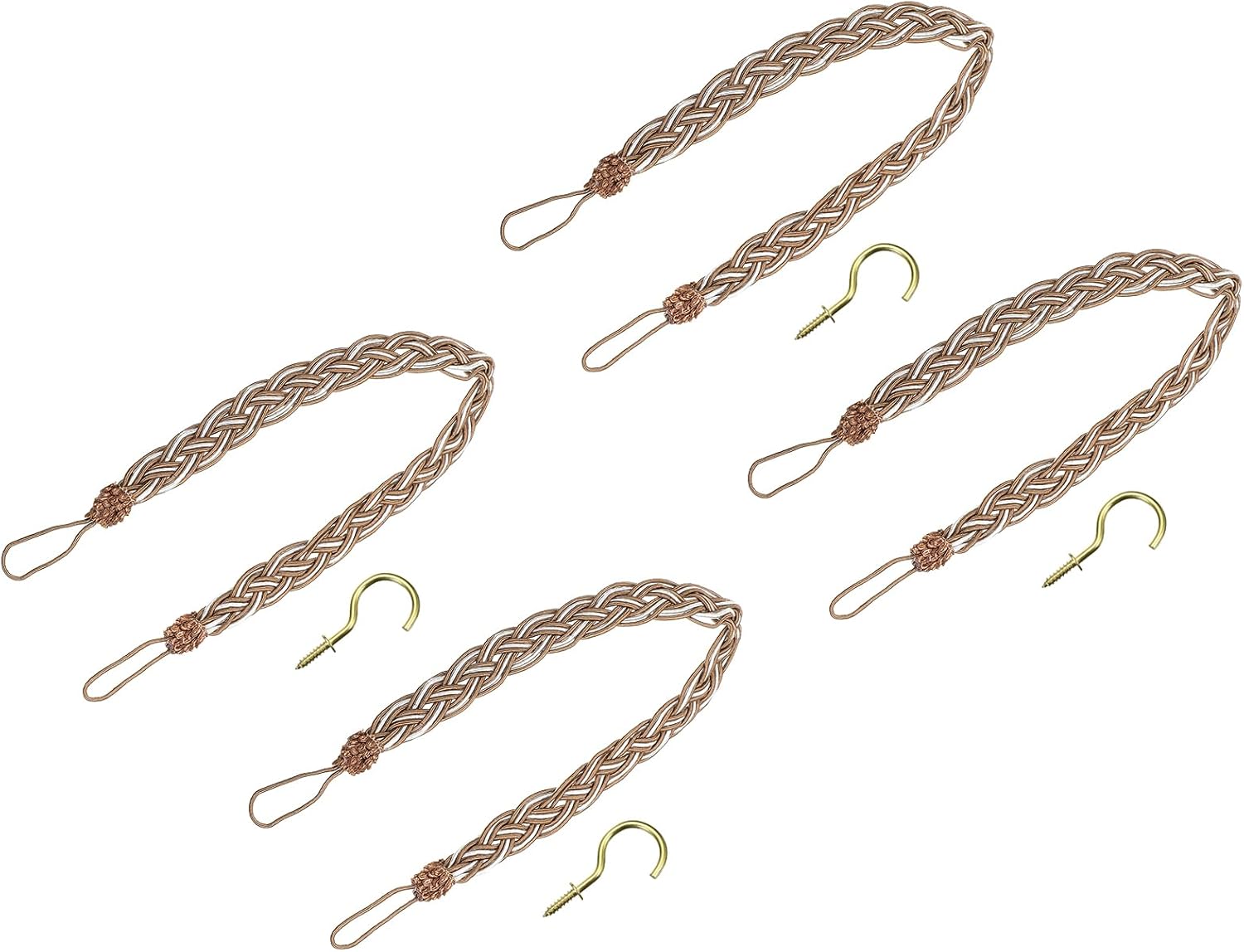 Uxcell 4Pcs Curtain Tiebacks with Braided Design Khaki and Mixed Silver