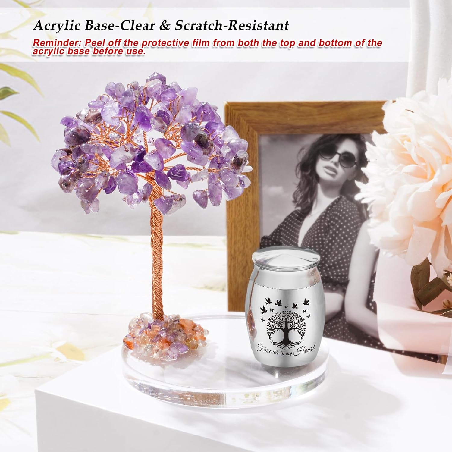 Abooxiu Mini Urn with Amethyst Crystal Tree of Life