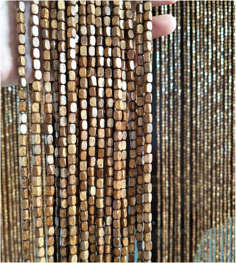 ZHOUXIAO 90 Strands Handmade Wood Beaded Curtain with Rods