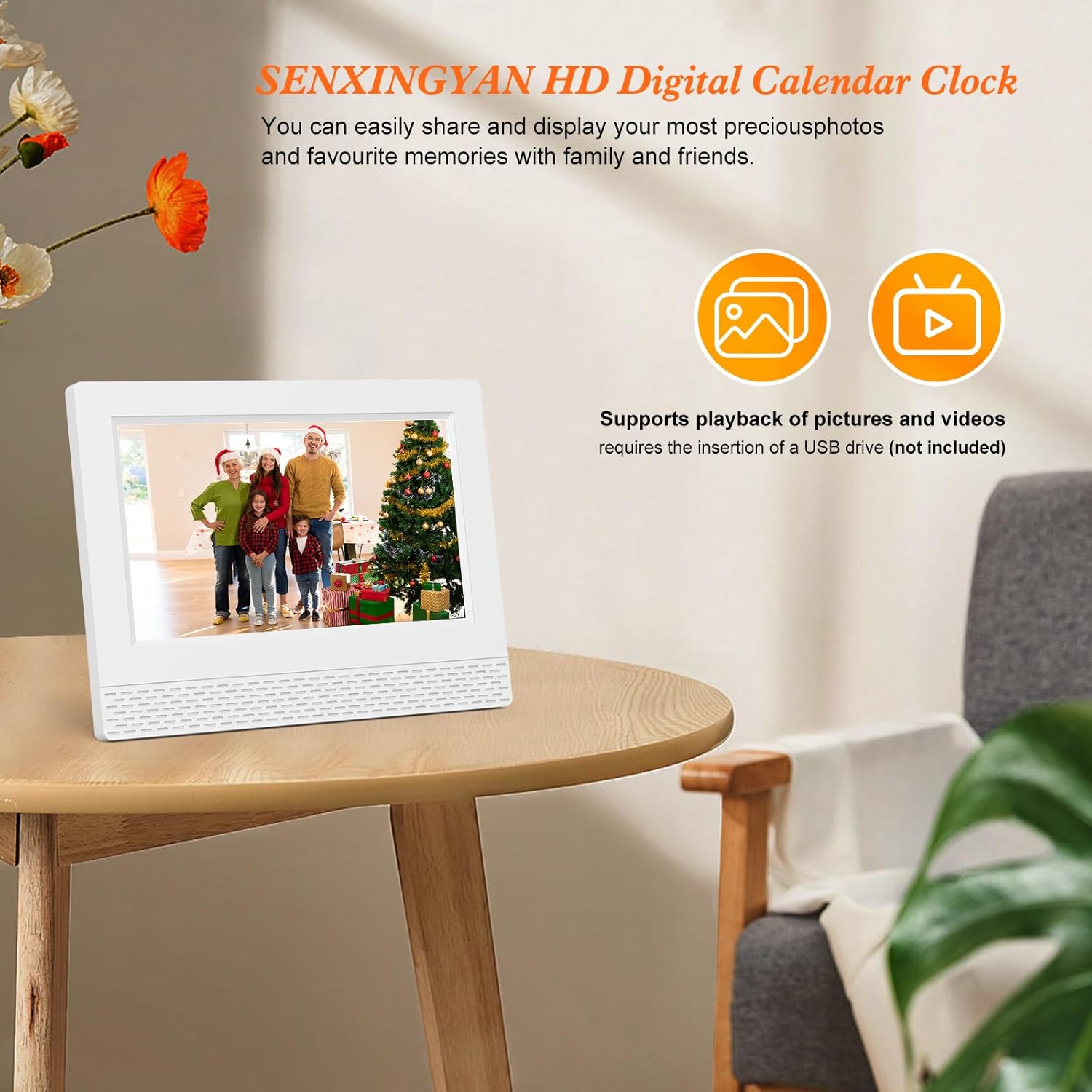 Digital Calendar Alarm Clock with 7 HD Screen