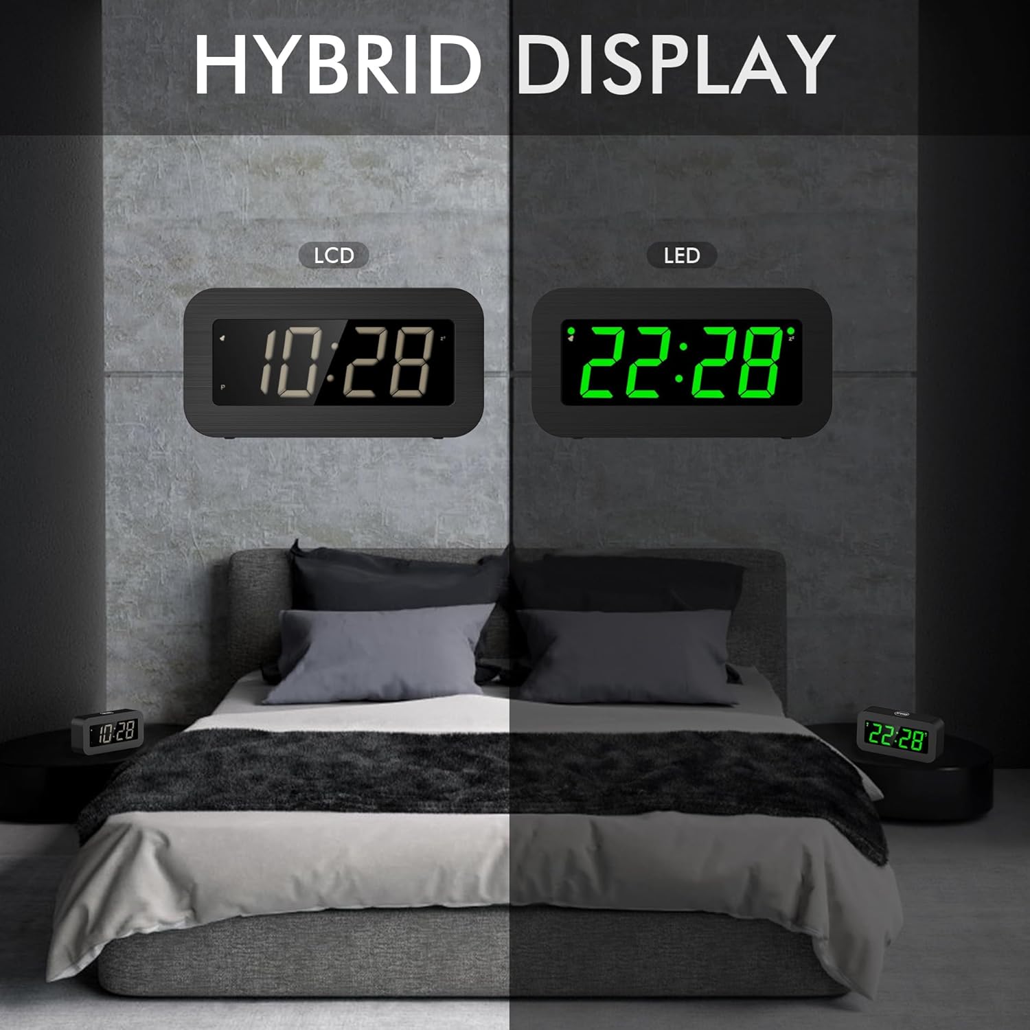 T-FAMY Hybrid LED LCD Alarm Clock with Snooze