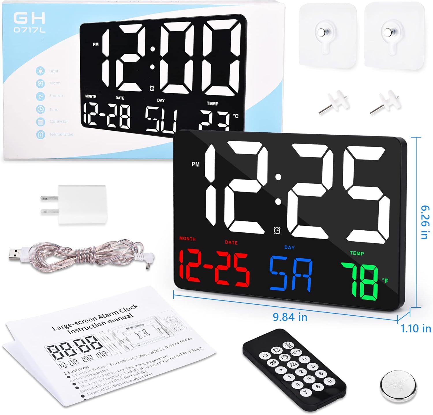 Ygdigital 115 Inch LED Digital Wall Clock with Remote Control
