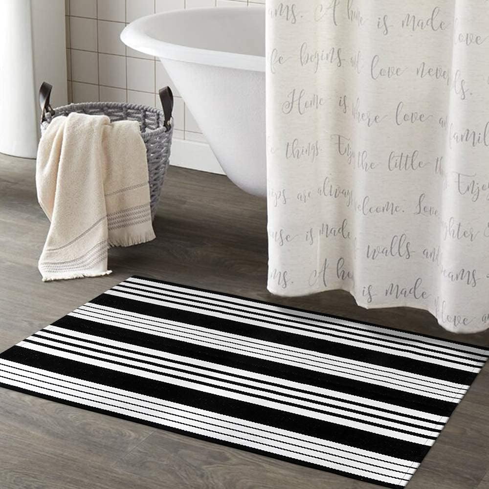 OJIA Front Door Mat 24 x 35 Black White Rug