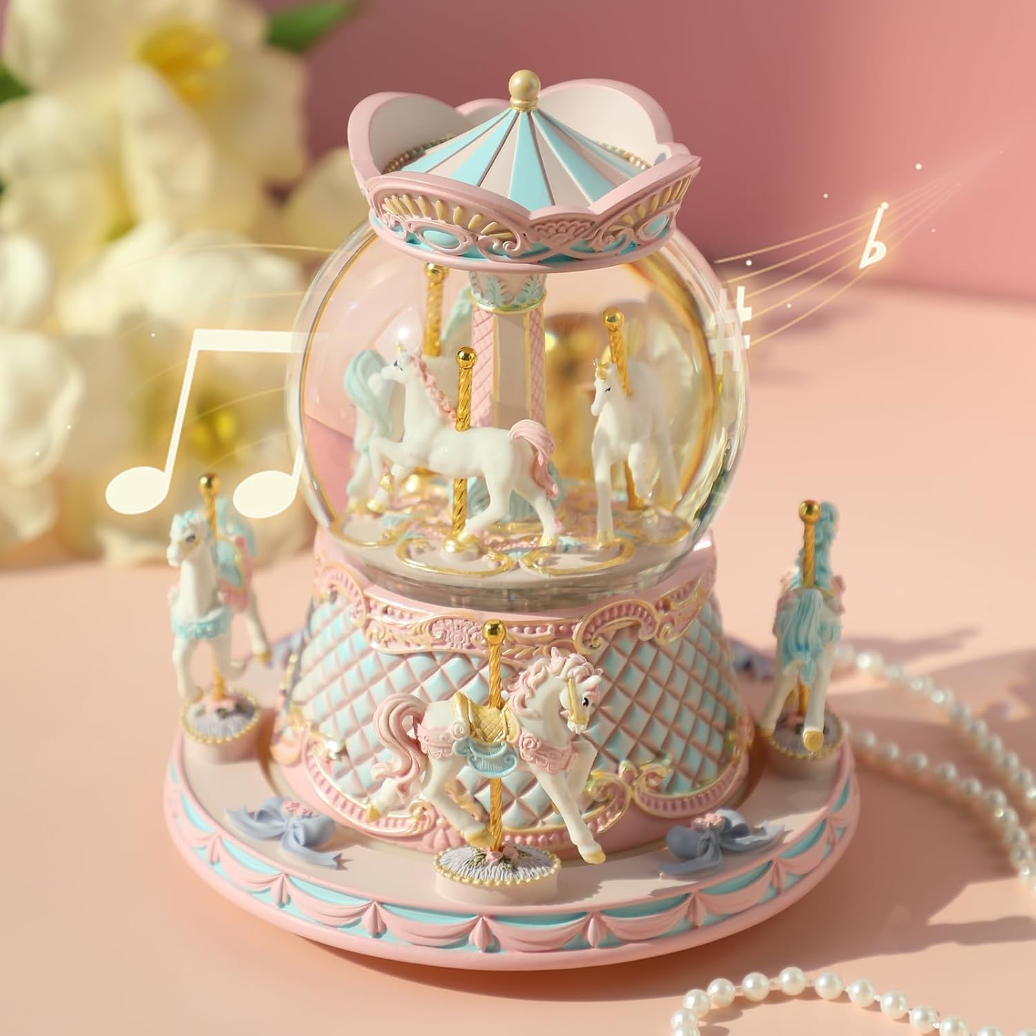 Love for You Gift Wrapped Music Box Unicorn Carousel